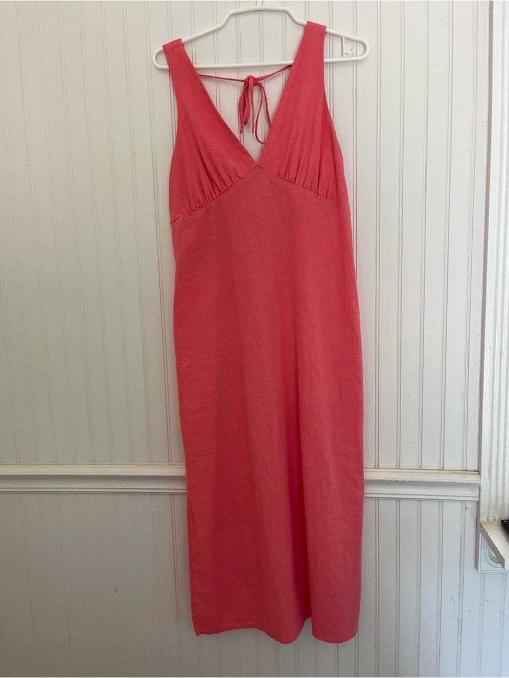 Old Navy linen blend Sleeveless Pink Maxi Dress with V-Neck Tie Back size M